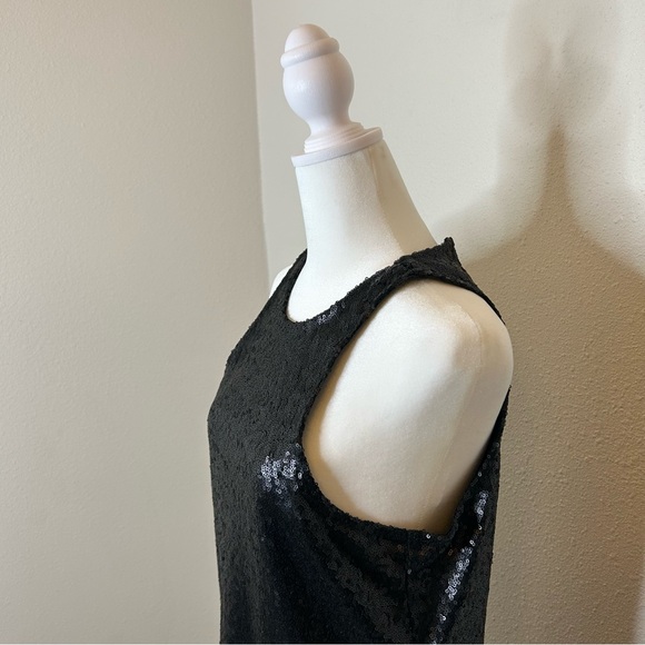 Free People Black Sequin Mini Dress Swing Racerback Boho Shiny Holiday Party - Picture 8 of 8